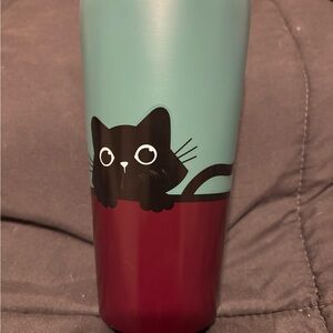 Blue and Black Cat Design Water Bottle